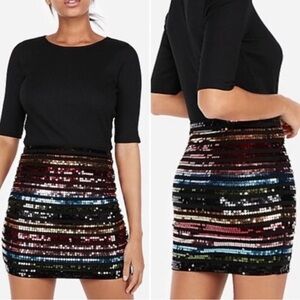 Express Multicolor Rainbow Sequin Mini Skirt